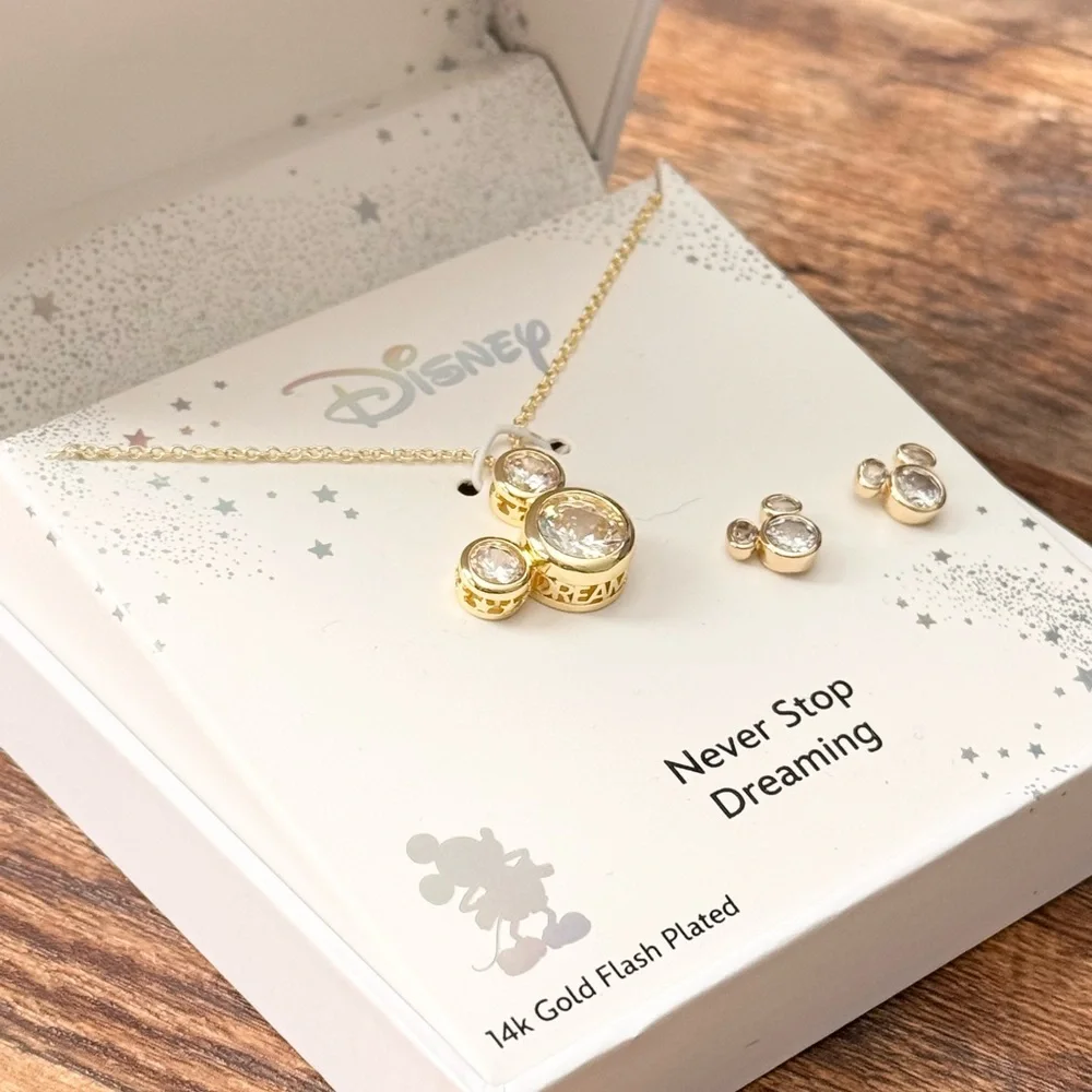 Disney Mickey Mouse Gold-Tone Necklace Pendant and Earrings Set - Picture 1 of 4
